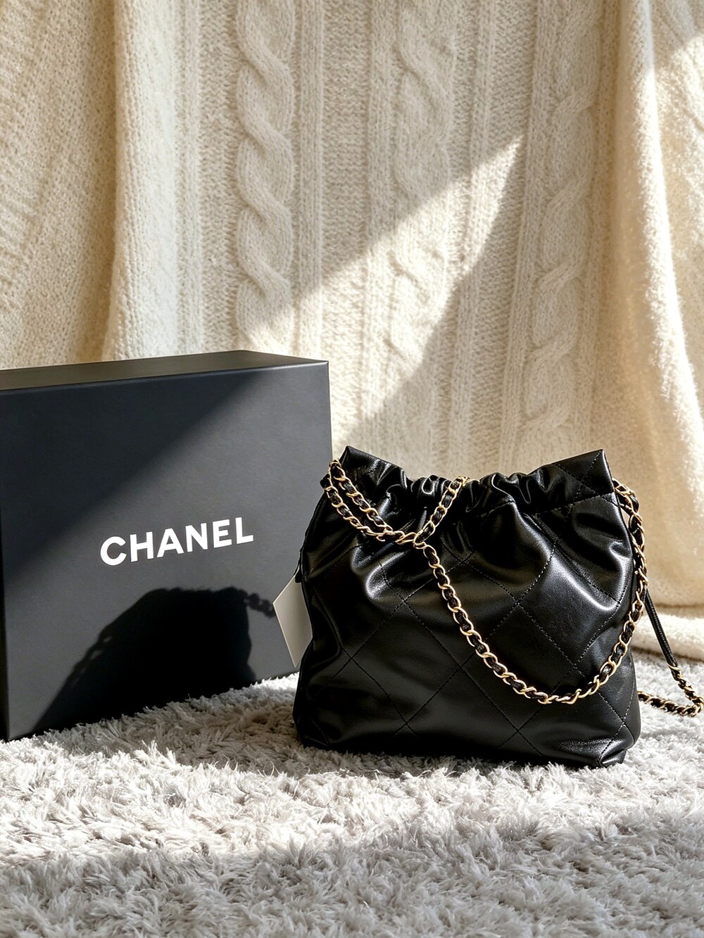 Chanel Black Quilted Patent Leather Large Drawstring Tote - Picture 6 of 7